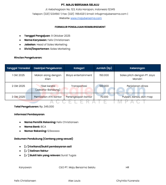 Contoh Form Reimbursement Perusahaan Lengkap