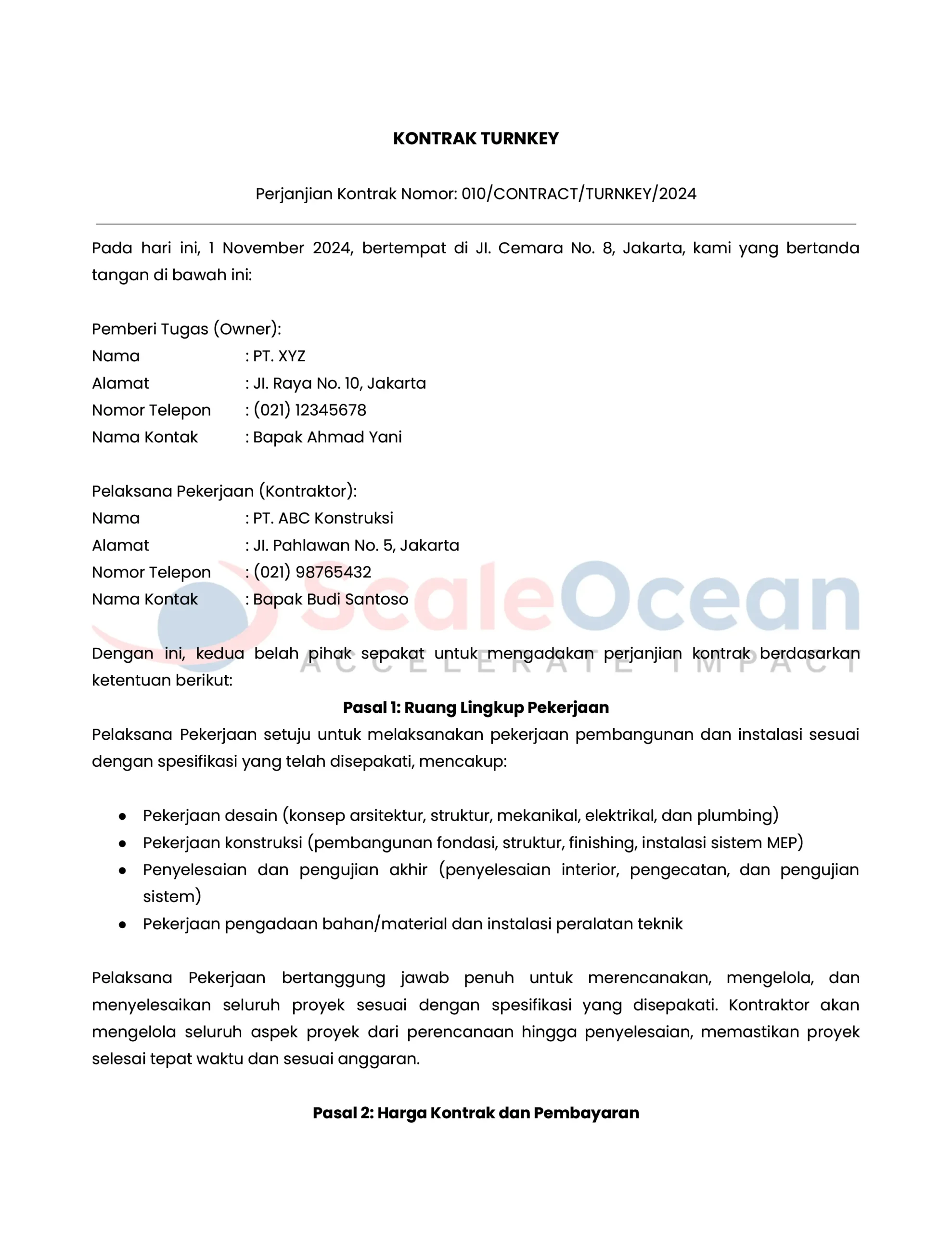 Contoh Surat Kontrak Target Turnkey