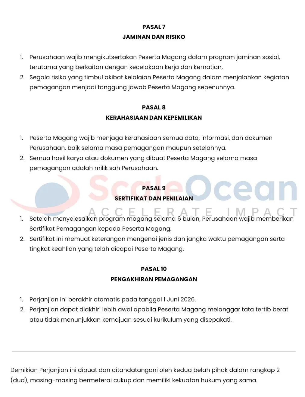 Contoh kontrak magang 3.
