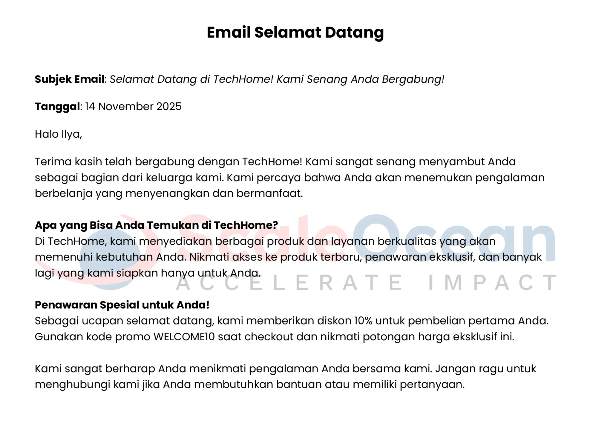 Email Selamat Datang