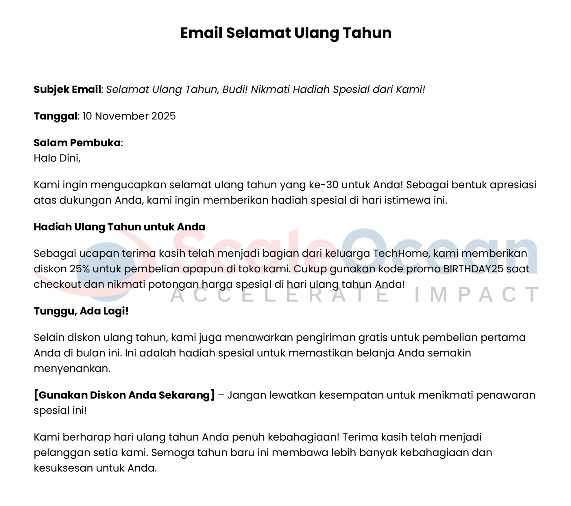 Email Promosi Ulang Tahun