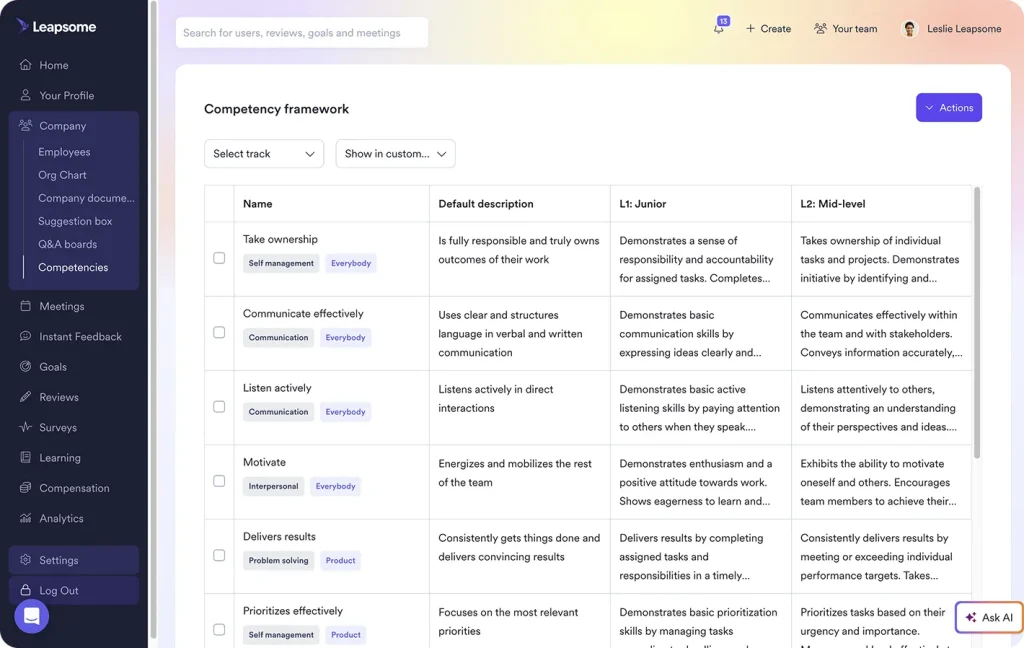 Leapsome Performance Management System Tool