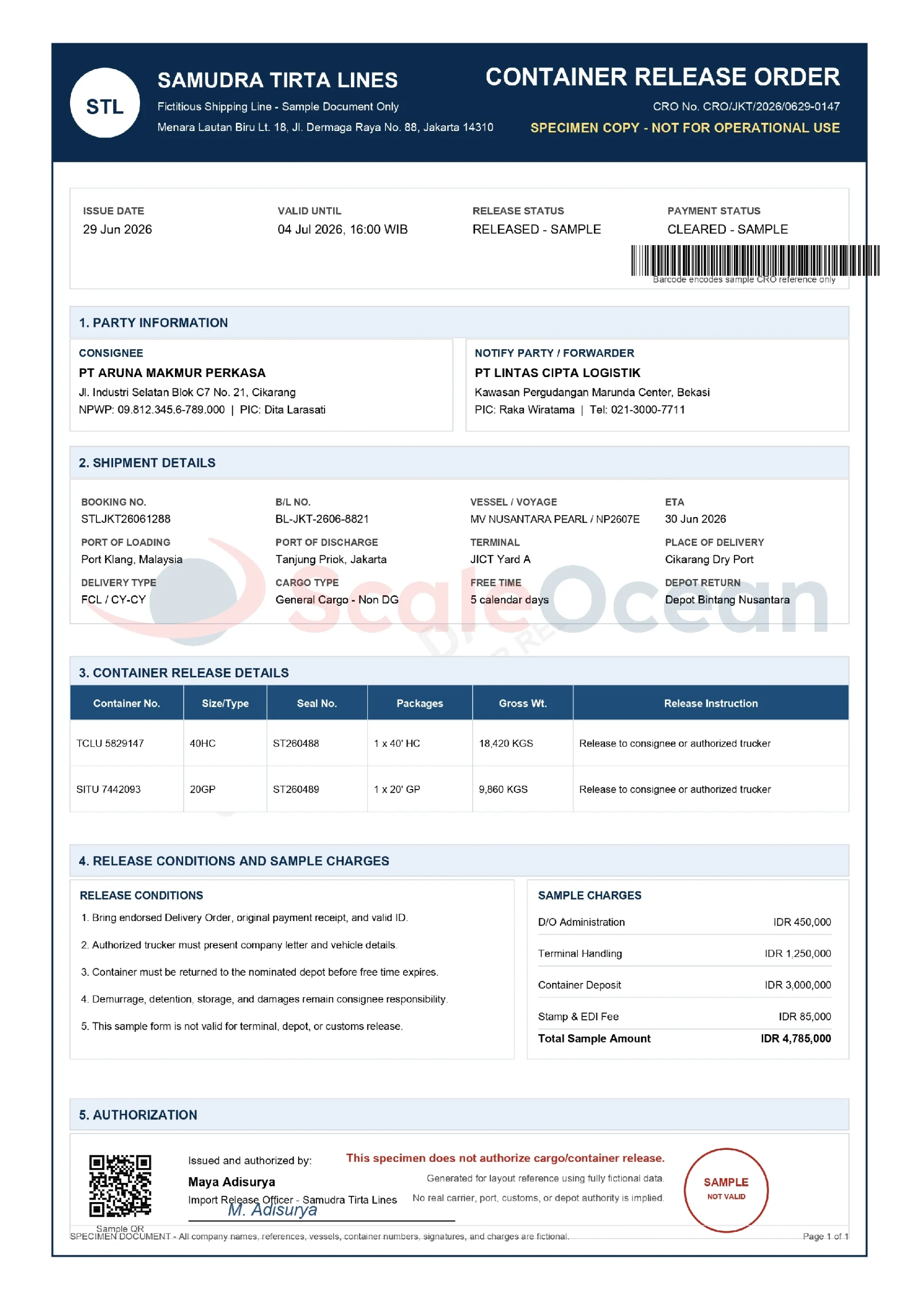 contoh dokumen container release order CRO