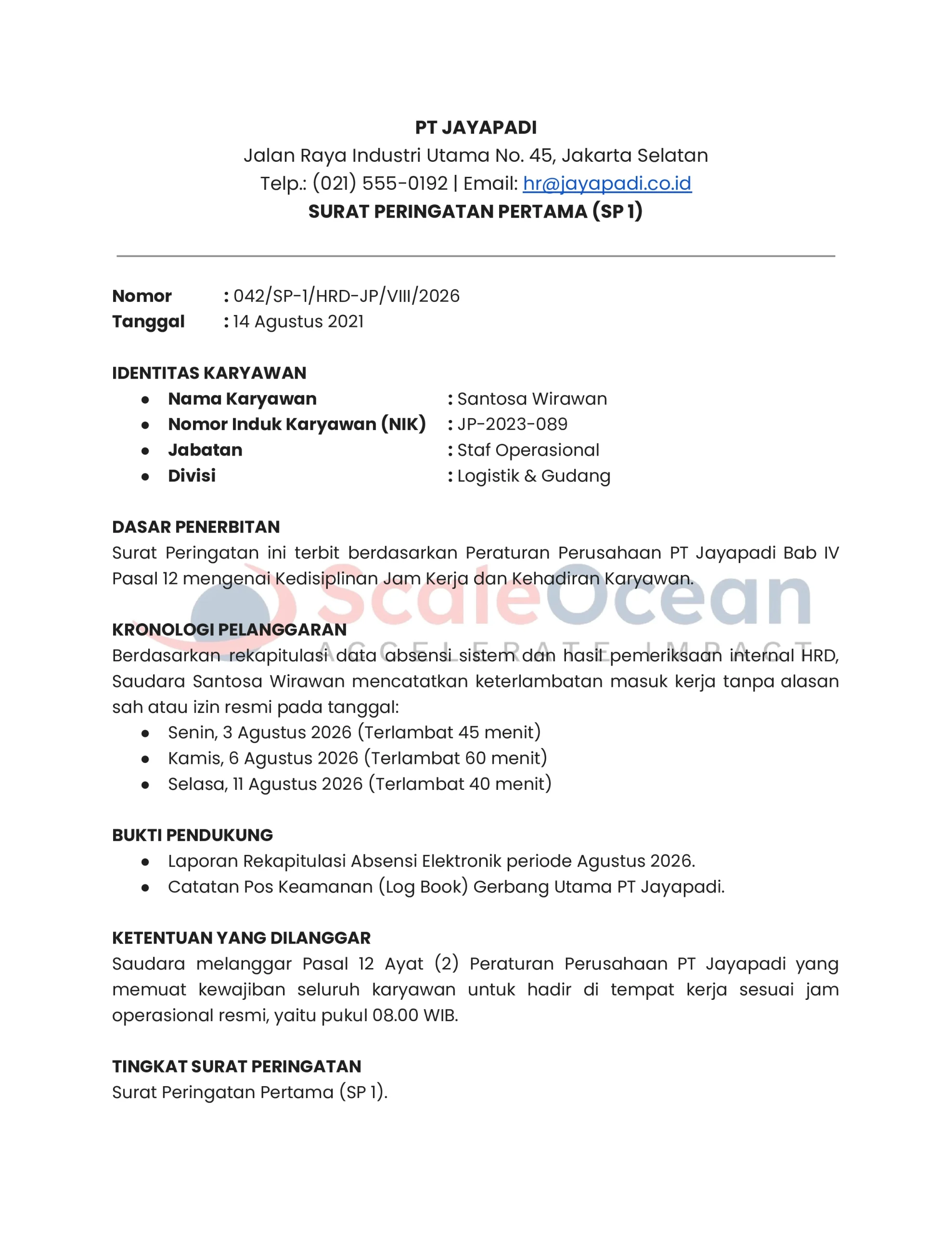 Surat Peringatan Karyawan Terlambat (1)