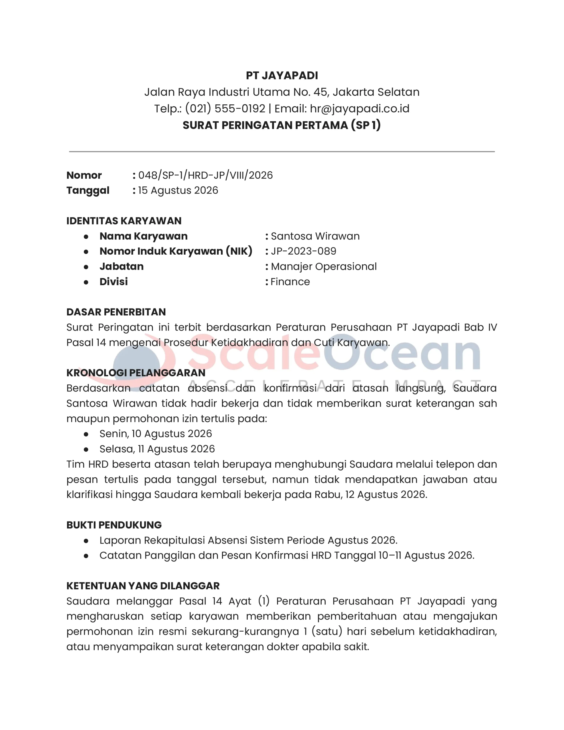 Surat Peringatan Karyawan Tidak Masuk Tanpa Izin (1)