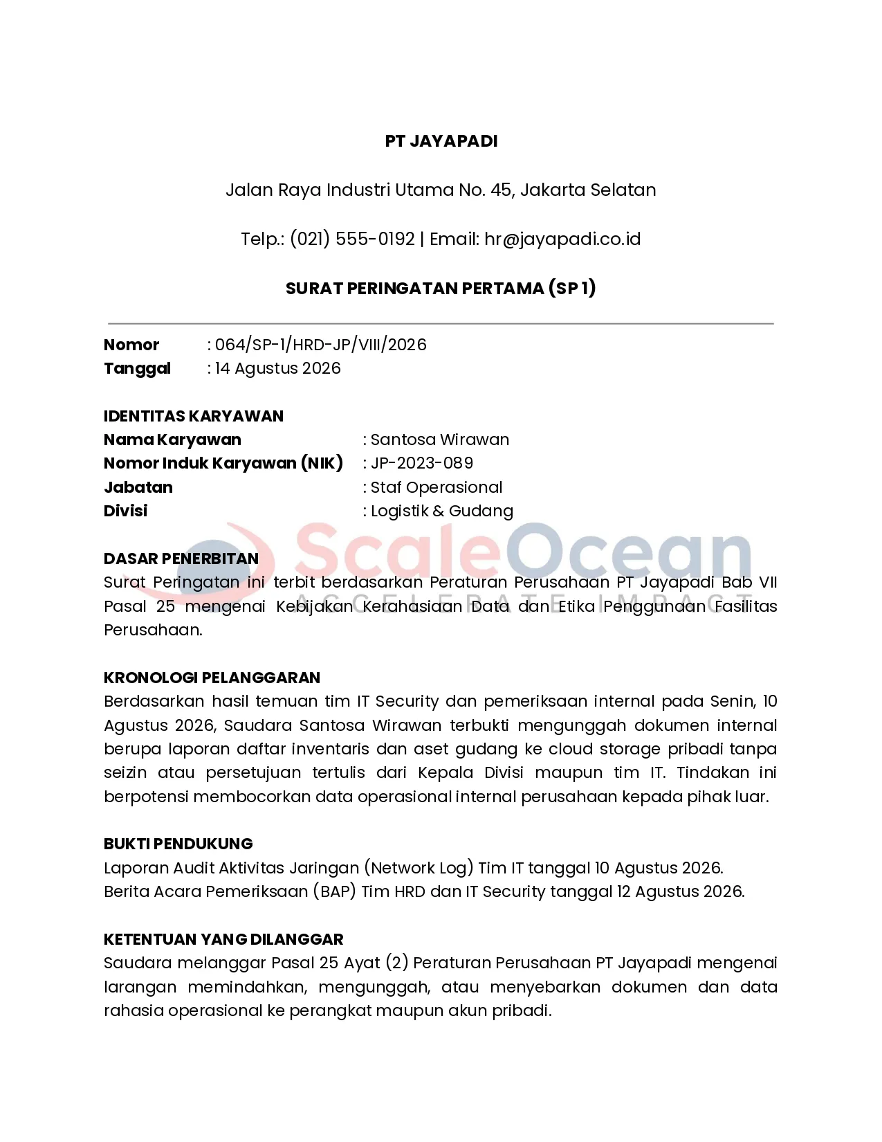 Surat Peringatan Pelanggaran Kebijakan Perusahaan (1)