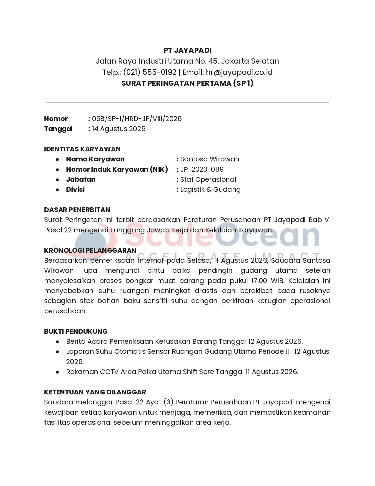 Surat Peringatan karena Kelalaian Kerja (1)
