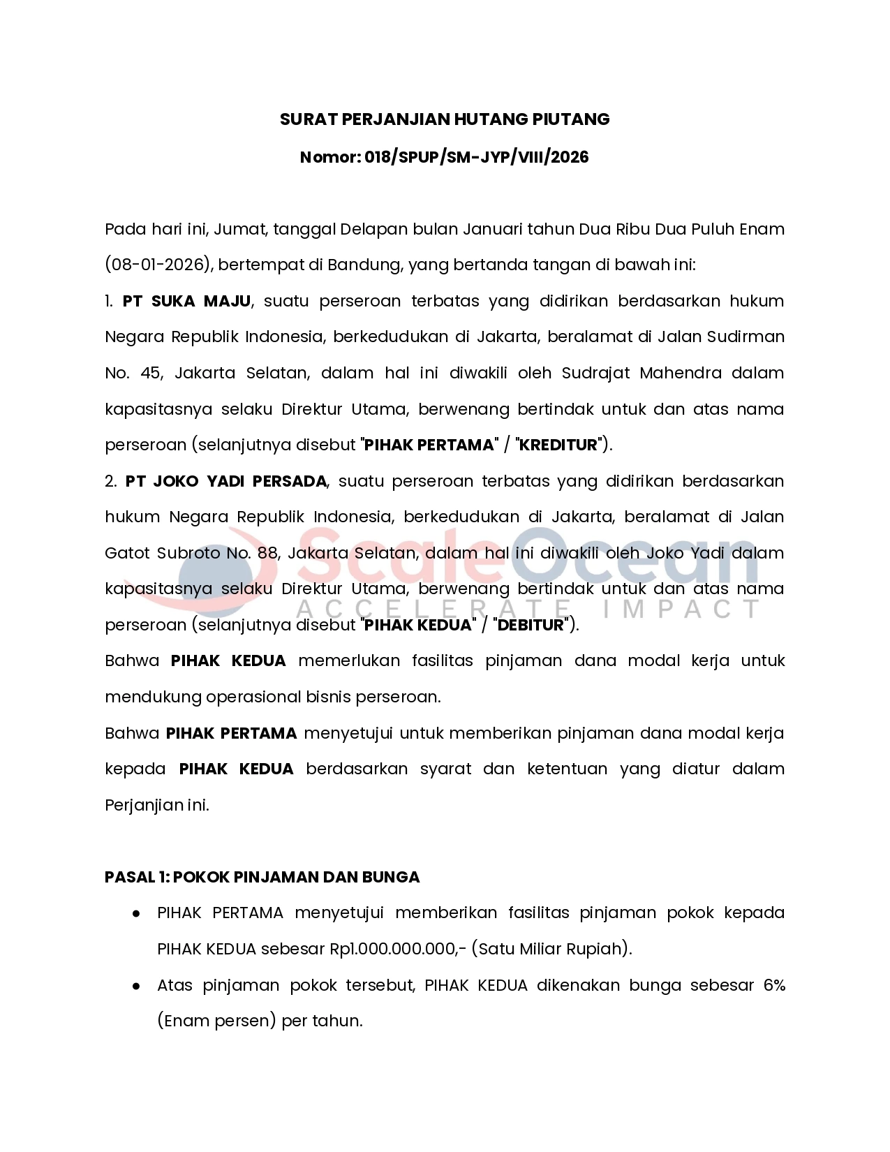 Surat Perjanjian Hutang Piutang 1