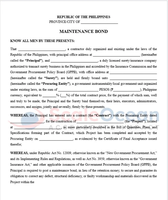 Example of Maintenance Bond