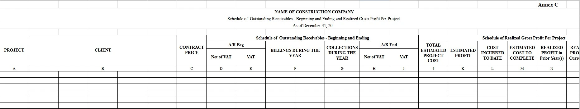 A BIR inventory list template for Annex C