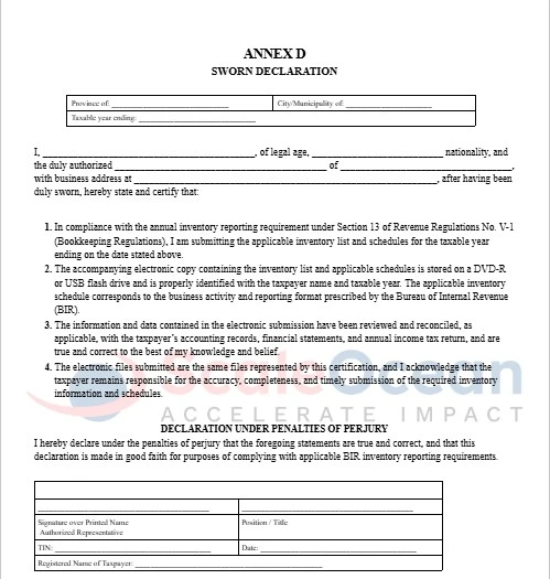 A BIR inventory list template for Annex D