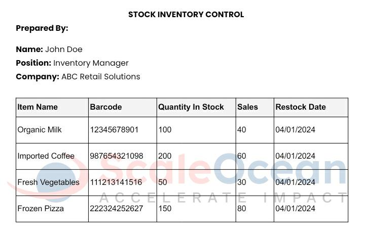 Template Barcode Based Inventory Control System