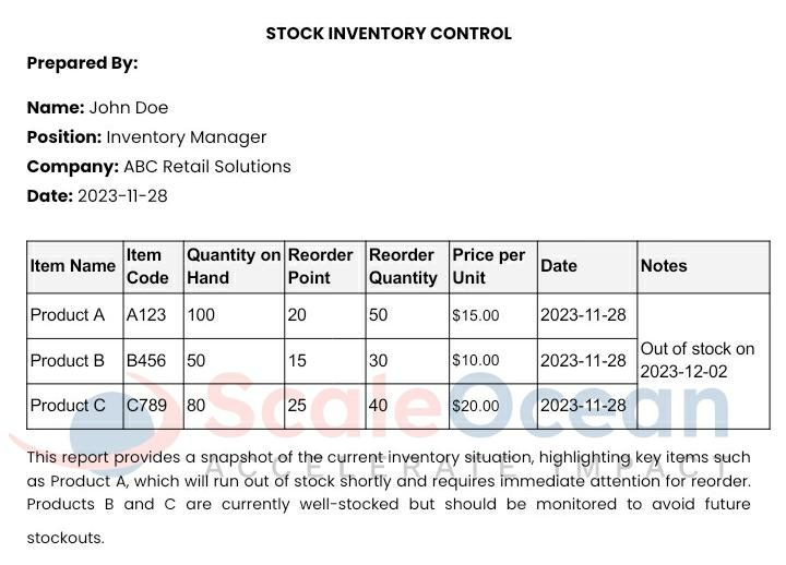 Template Manual Inventory Control System