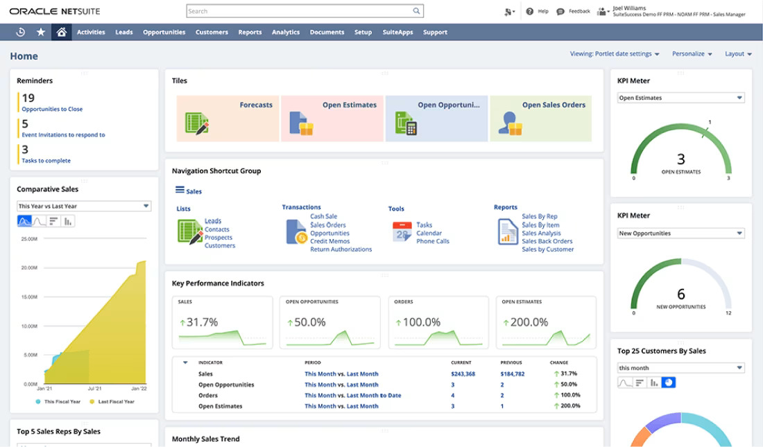 Oracle Netsuite ERP Software Dashboard