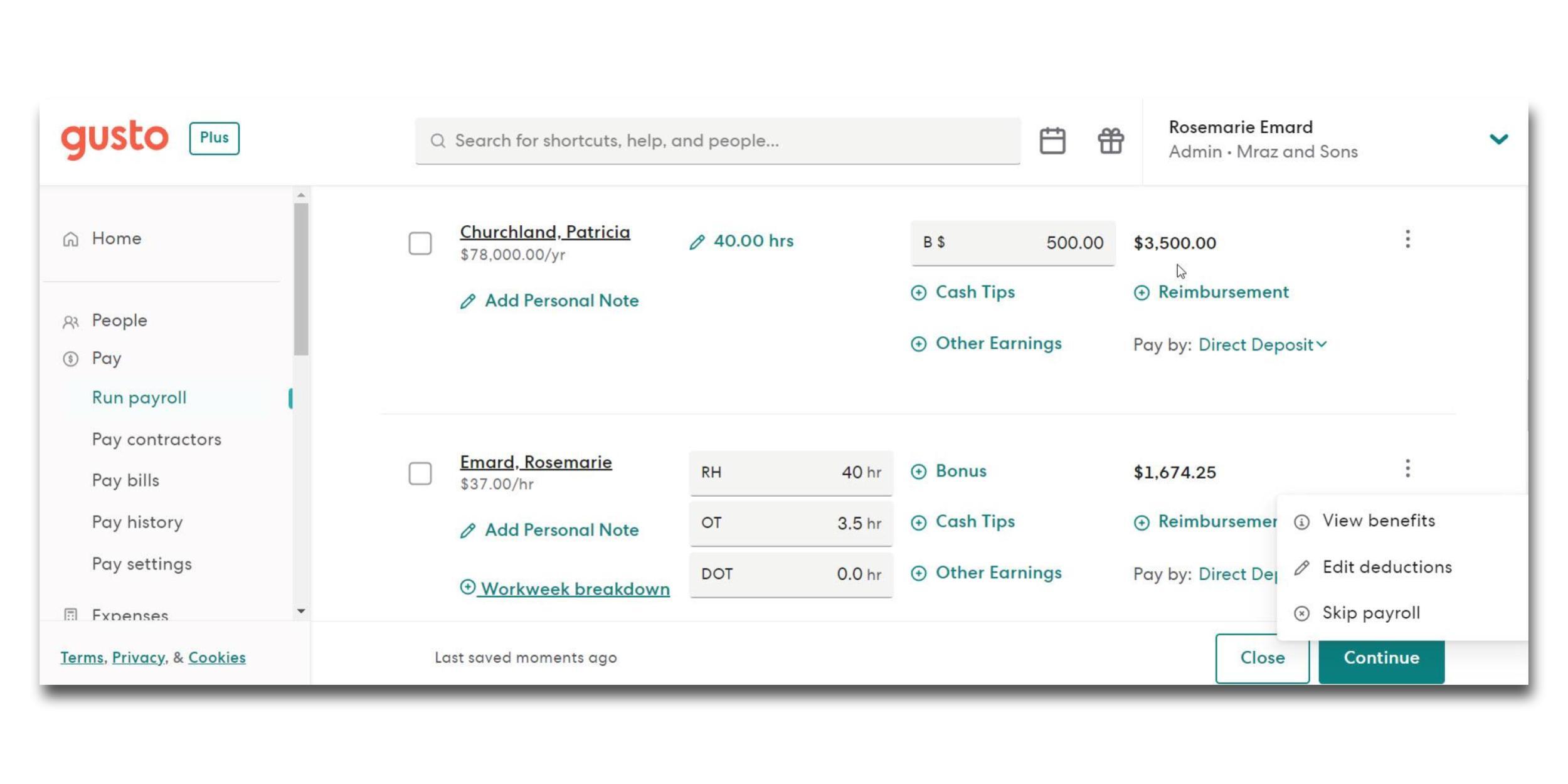 Gusto payroll software dashboard