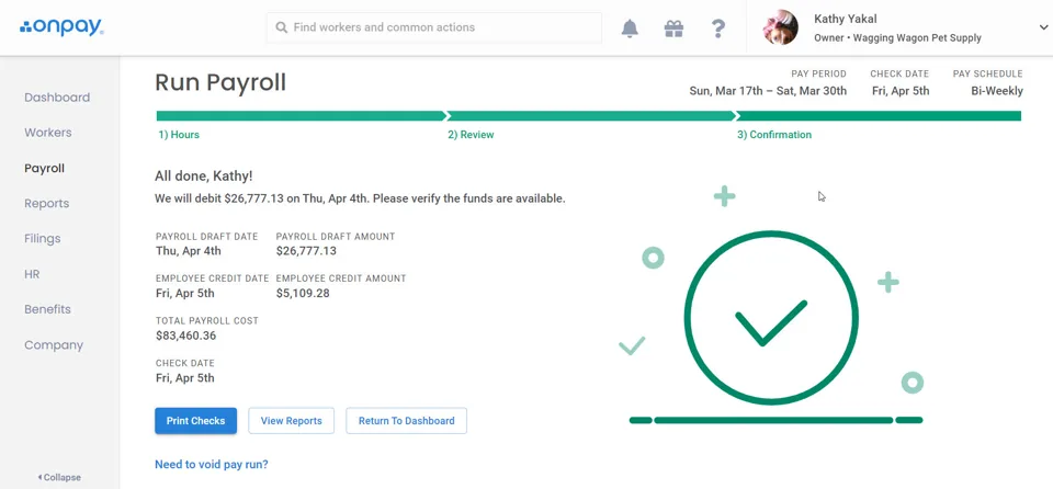 Onpay payroll software dashboard
