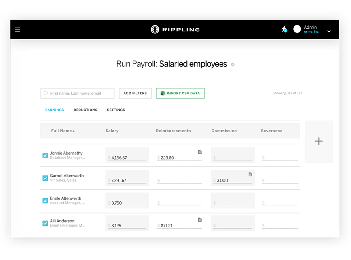 RIppling payroll software dashboard