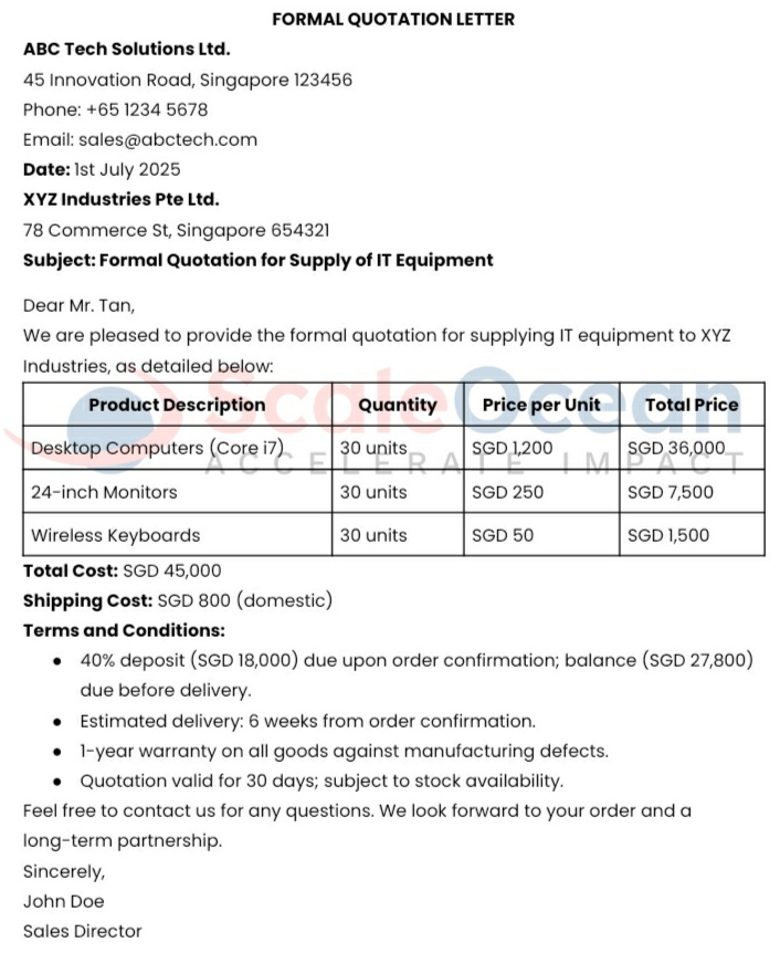 ScaleOcean's Sample Formal Quotation Letter