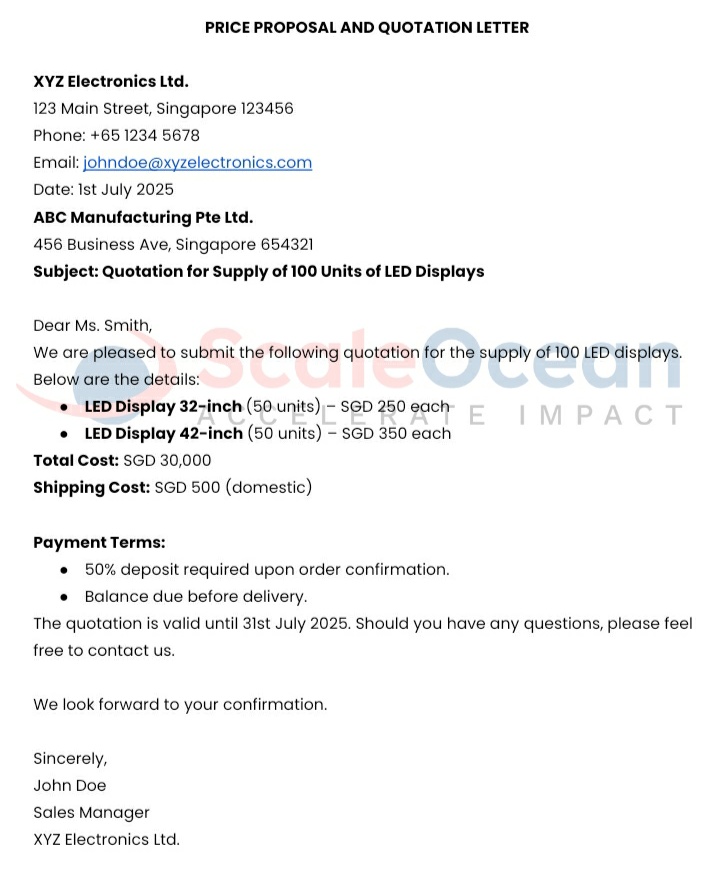 ScaleOcean's Sample Quotation Letter