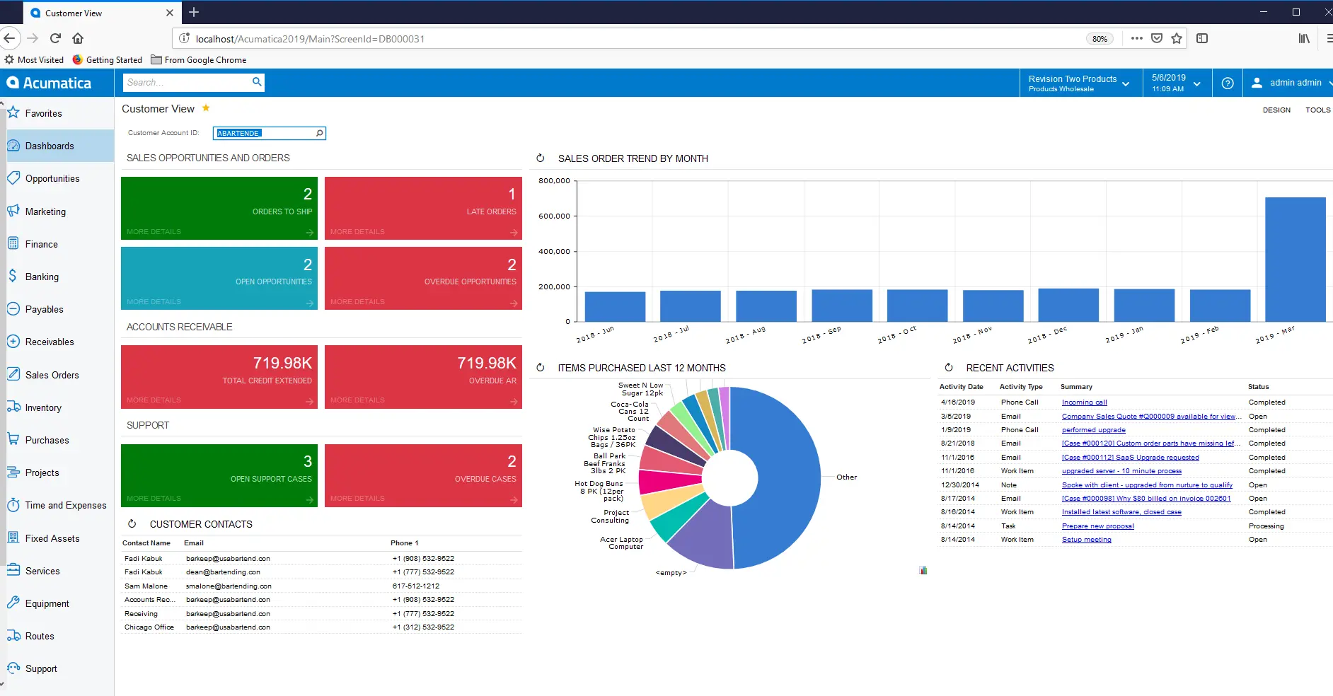 Acumatica cloud ERP system dashboard