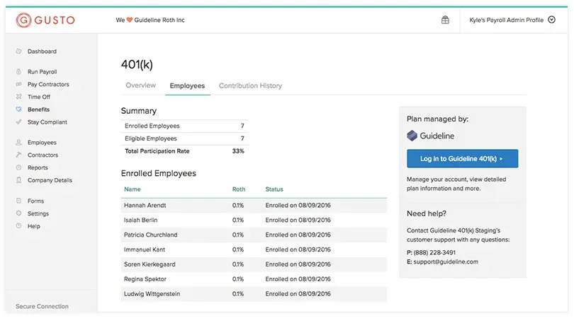 Gusto HRIS System Dashboard