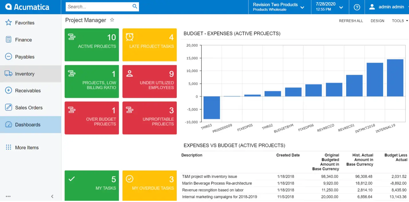 Acumatica Cloud-Based AI ERP Dashboard