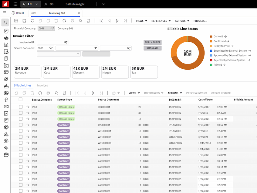 Infor ERP System dashboard