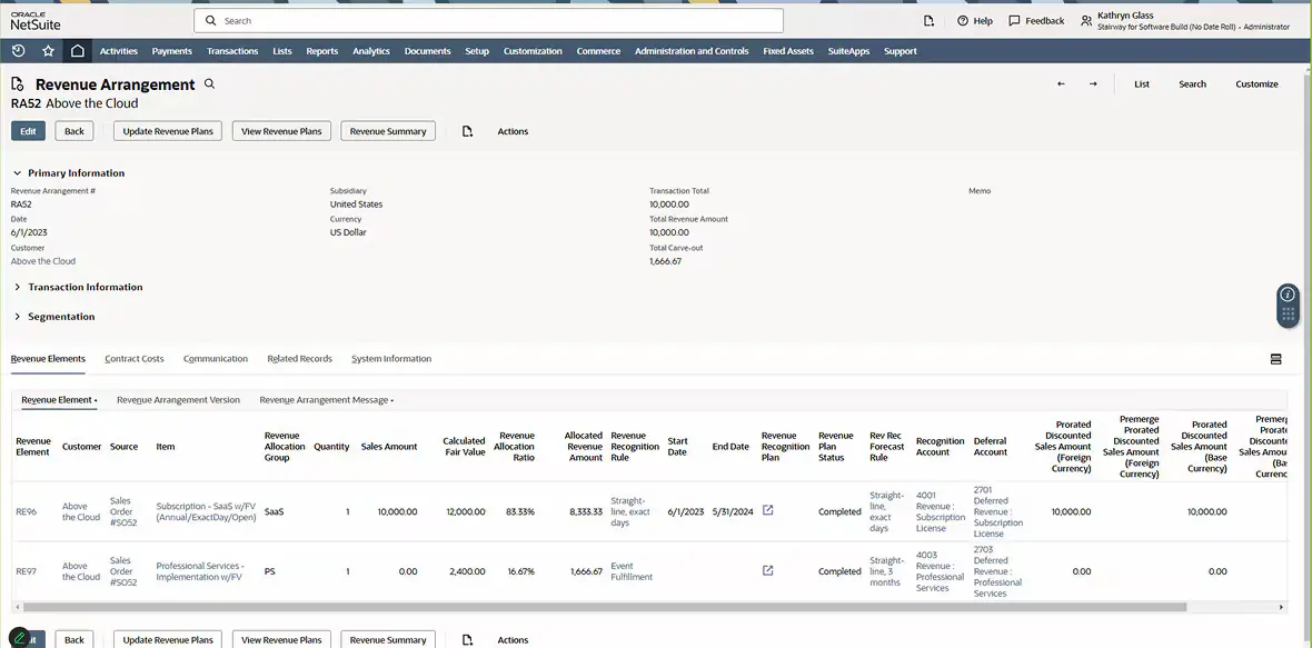 Oracle NetSuite Revenue Management Module Dashboard