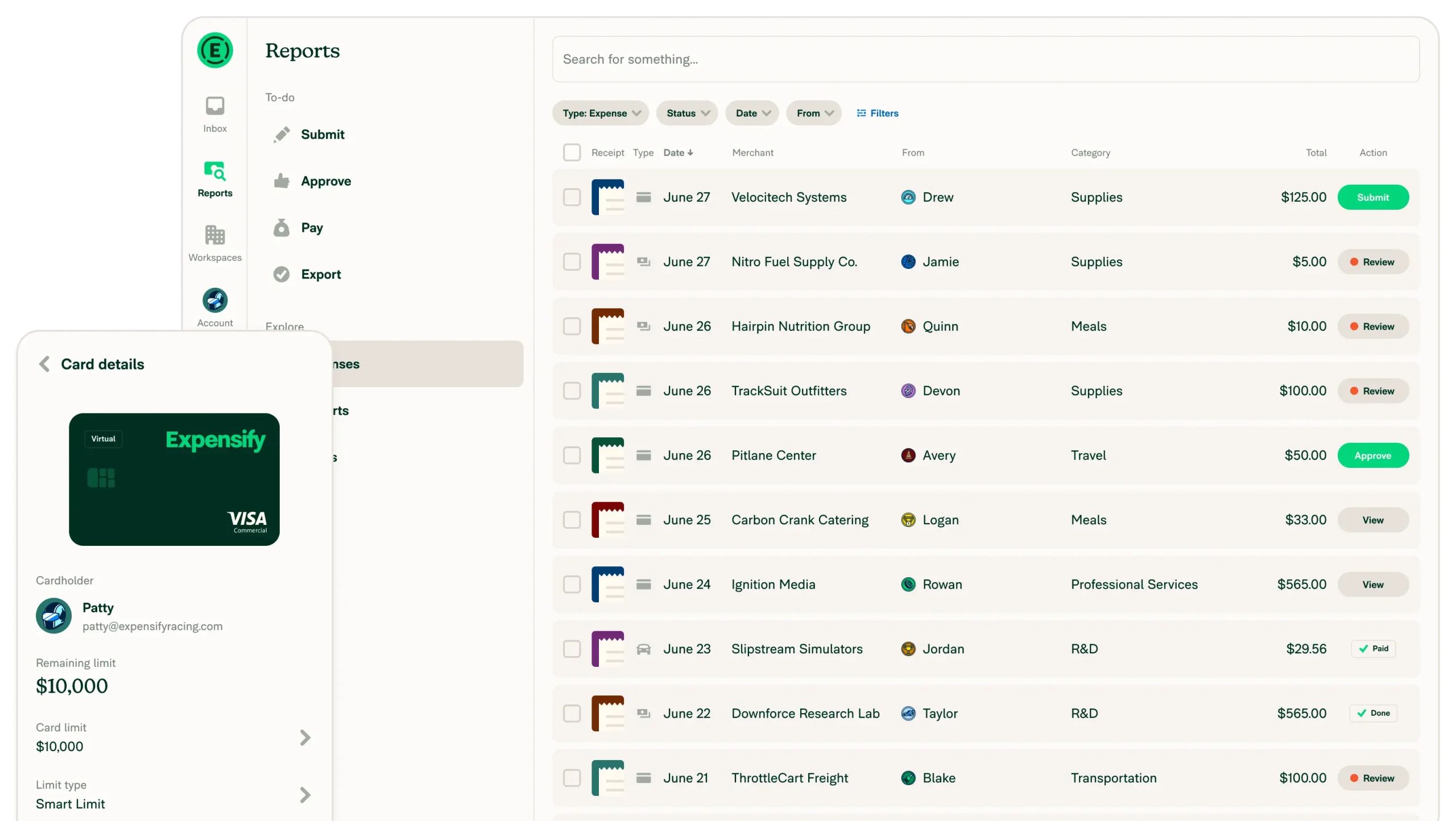 Expensify Software Dashboard