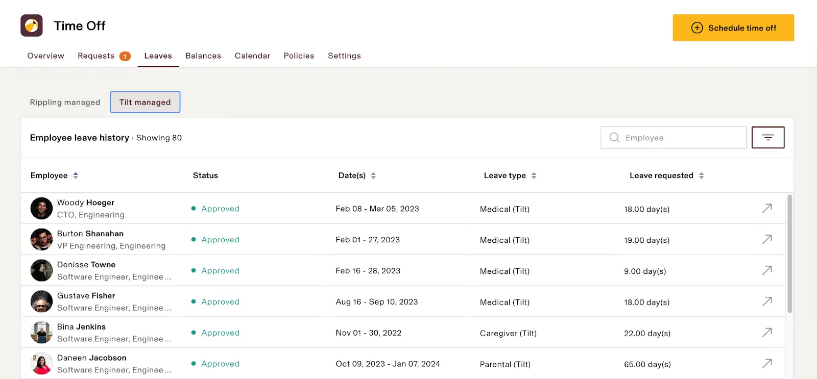 Rippling leave management system