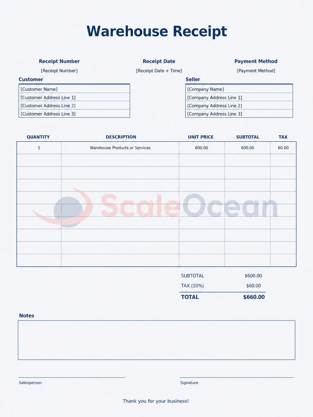 Warehouse Receipts Examples