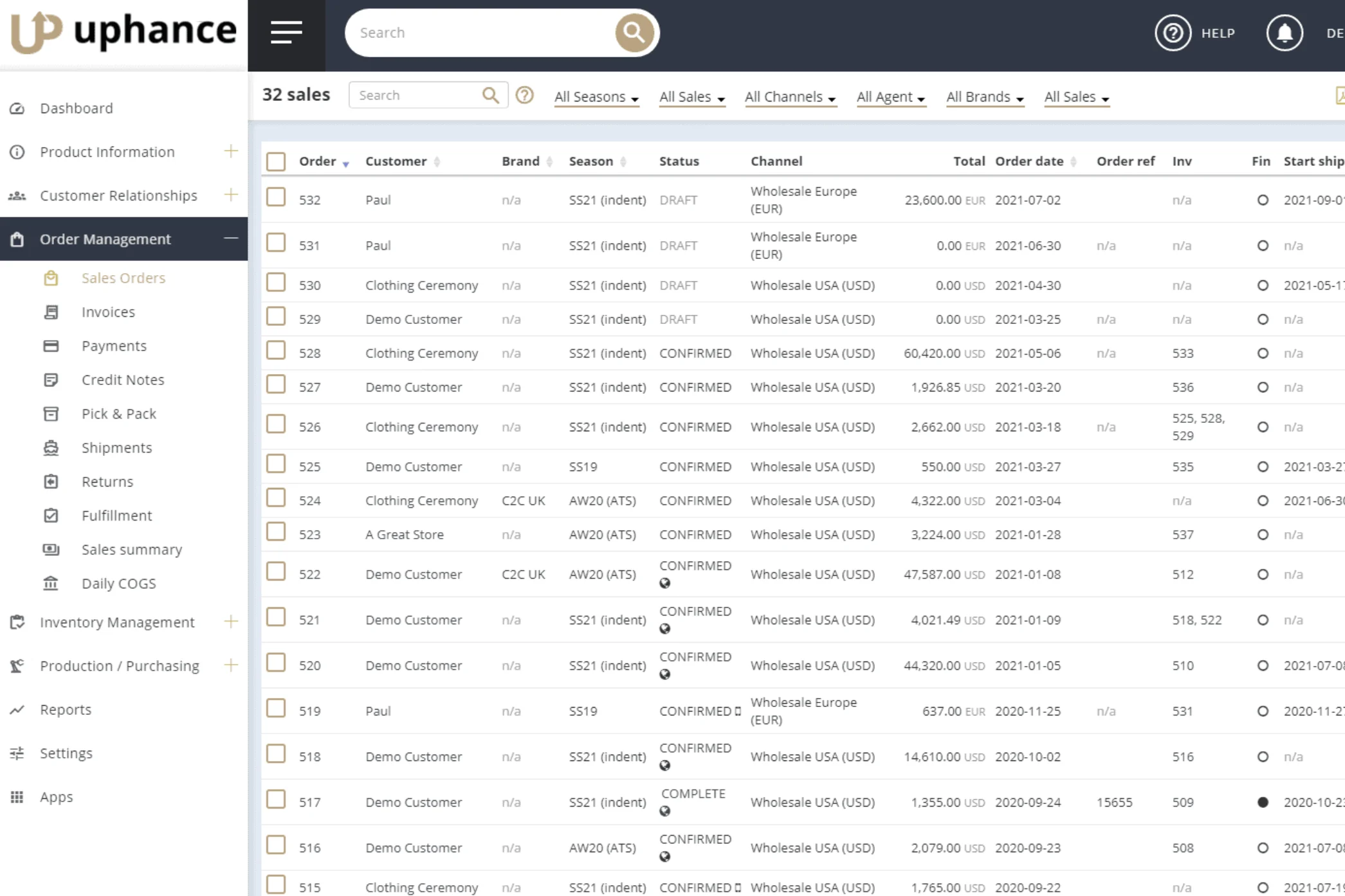 Uphance apparel ERP software