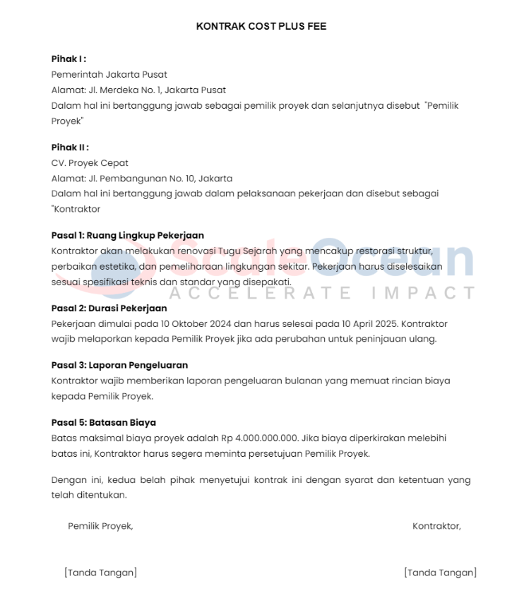 contoh kontrak cost plus fee