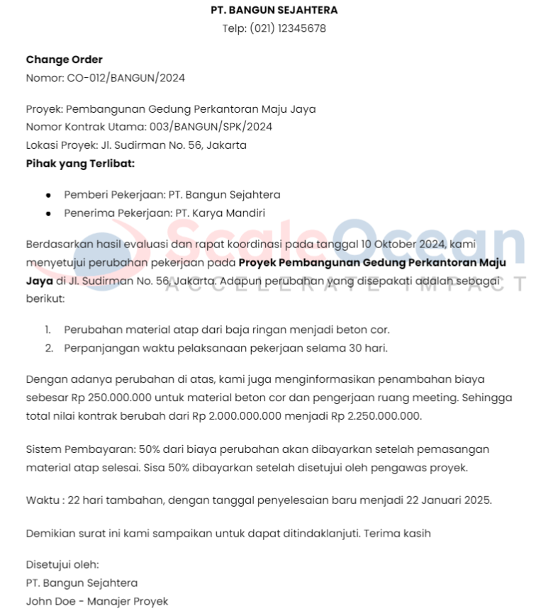 contoh SPK change order