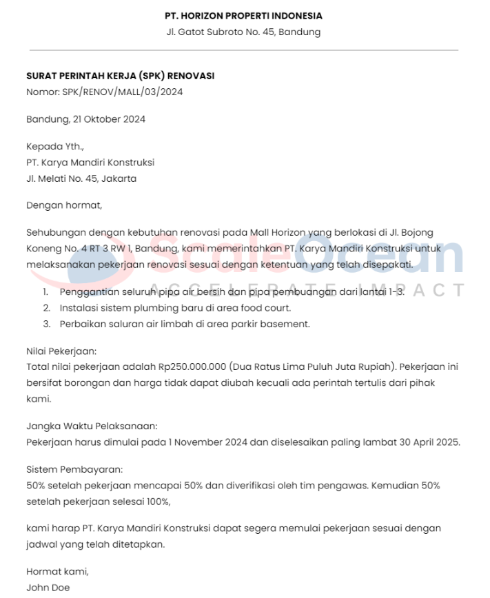 contoh SPK renovasi