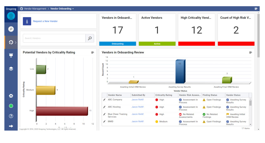 Onspring vendor management system