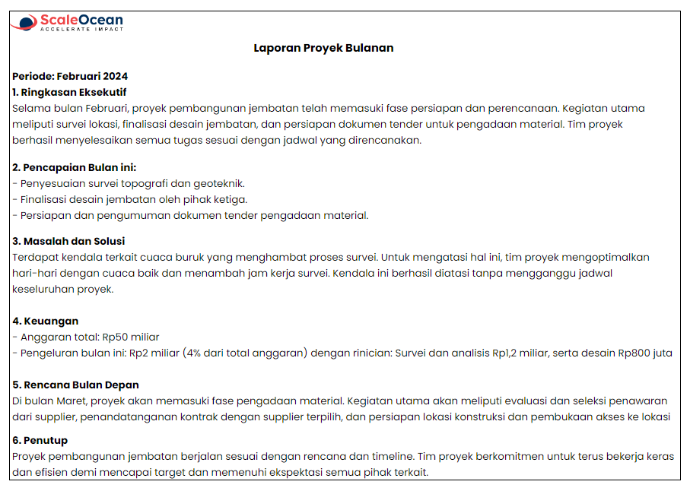 contoh laporan bulanan proyek