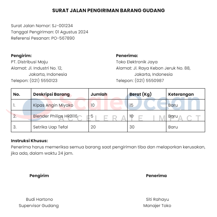 Contoh Format Surat Jalan