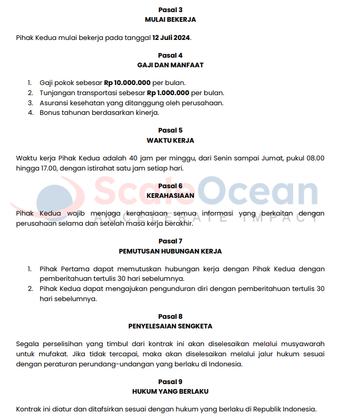 Contoh Kontrak Kerja Karyawan