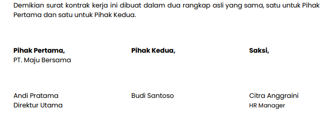 Contoh Kontrak Kerja Karyawan