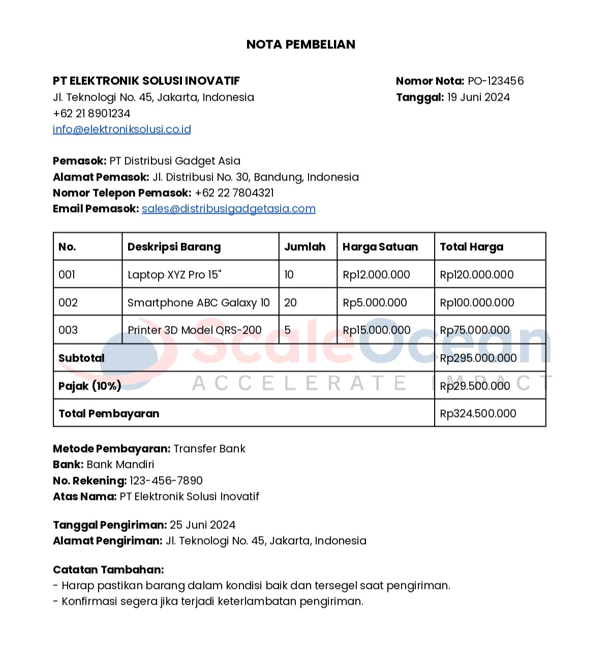 Contoh Nota Pembelian Barang