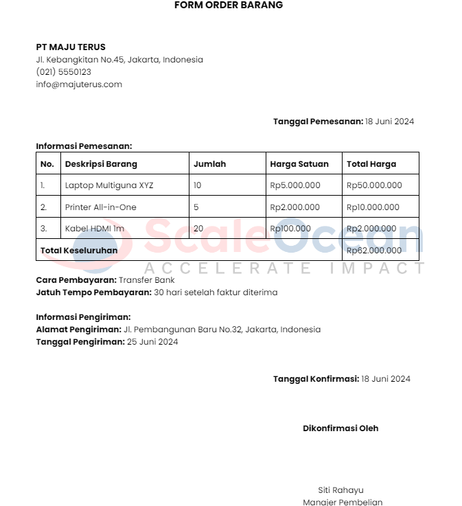 Contoh Formulir Pemesanan Barang