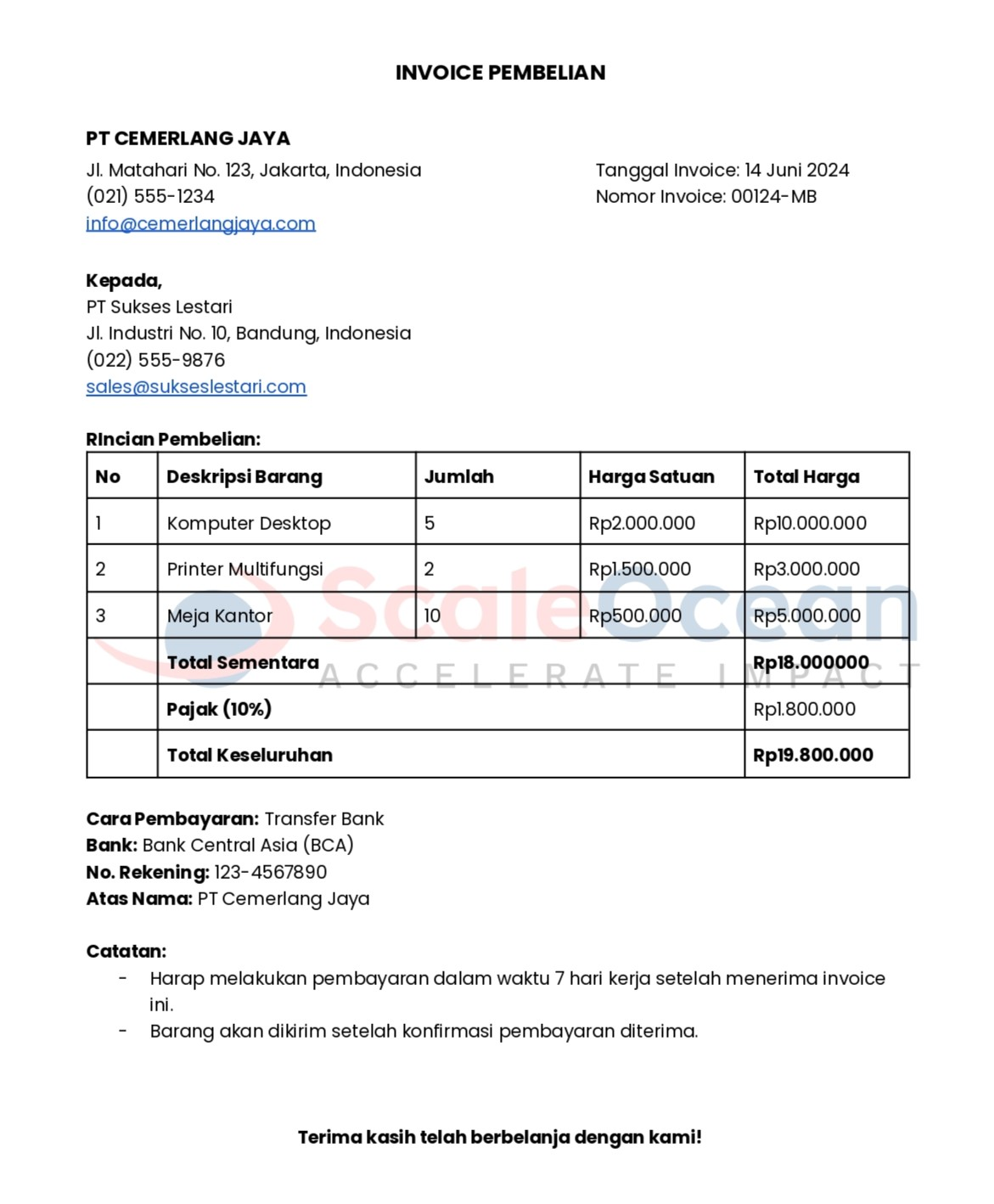 contoh invoice pembelian