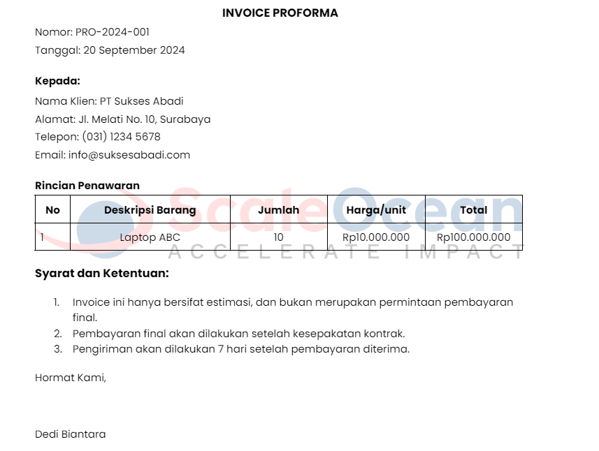 Contoh Invoice Proforma