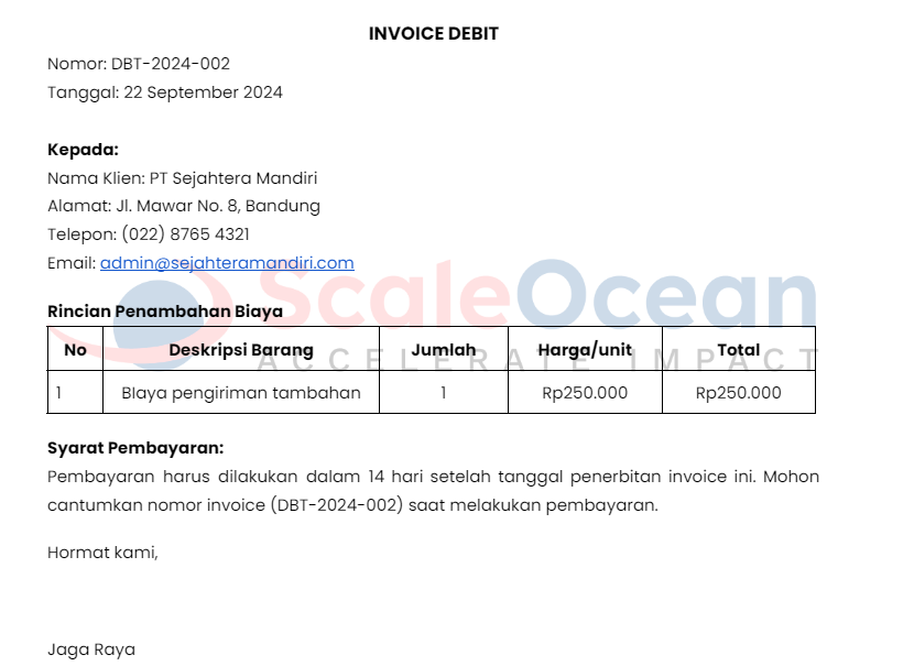 Contoh Invoice Pembayaran Debit
