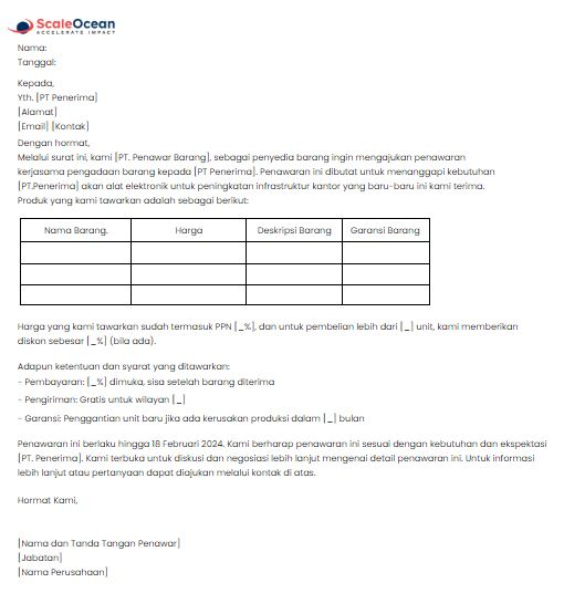 contoh format surat penawaran barang