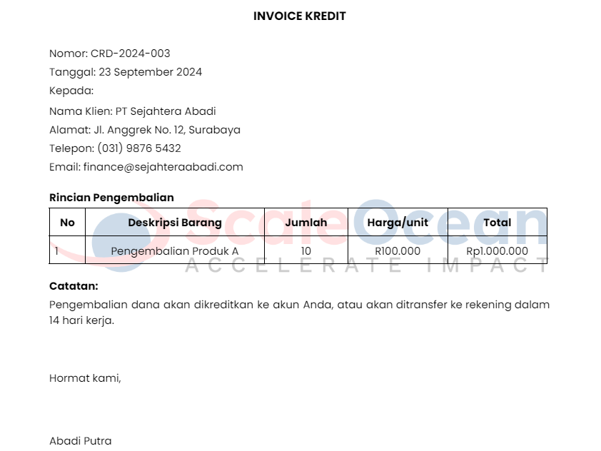 Contoh Invoice Kredit