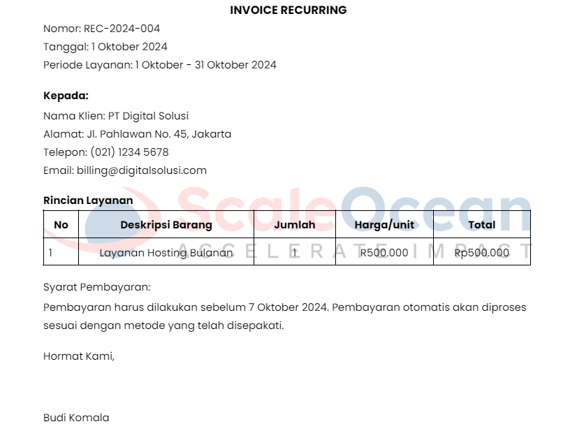 Contoh Invoice Pembelian Recurring