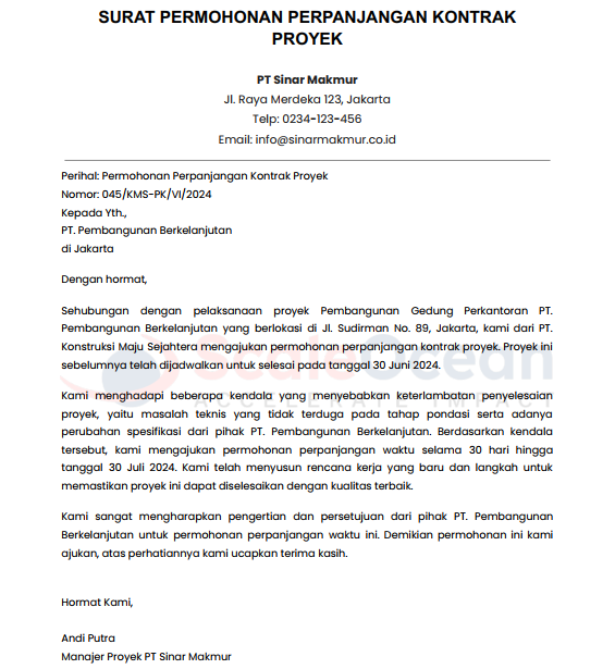 Contoh Surat Permohonan Perpanjangan Kontrak Proyek