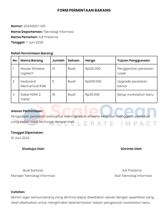 Contoh Form Permintaan Barang